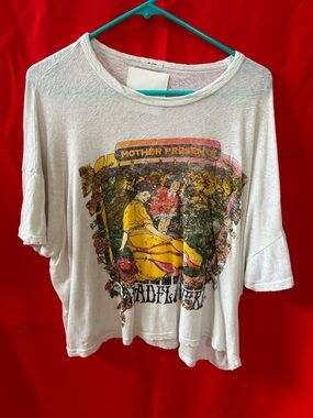 MOTHER White Short Sleeve Graphic Tee with Yellow and Pink Floral Scene